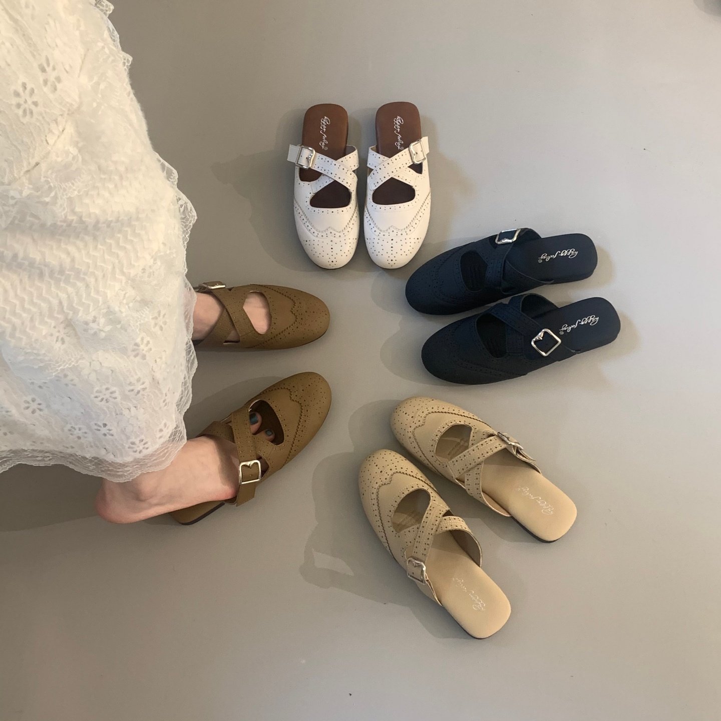 小众复古圆头平底包头拖鞋女夏外穿英伦布洛克交叉带懒人半托凉鞋,女鞋,包头拖,淘宝优惠券,粉丝福利购,淘宝优惠卷