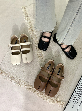 小众猪脚鞋女平底一字扣玛丽珍鞋分趾猪蹄鞋软底单鞋复古豆豆鞋女