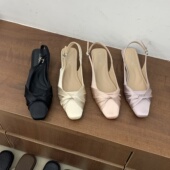 气质名媛风女鞋 2026新款 女后绊带单鞋 纯色尖头配裙子包头凉鞋 法式