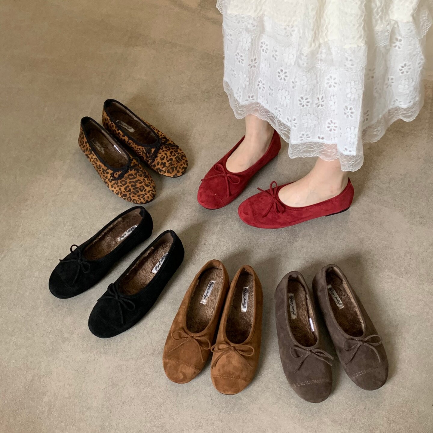 加绒单鞋女款秋冬浅口2025季新款蝴蝶结豆豆鞋小香风软底鞋芭蕾鞋