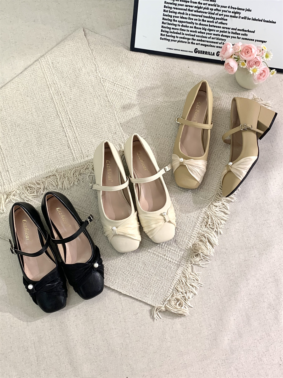 温柔配裙子小香风玛丽珍真皮底2025新款粗跟方头浅口中高跟单鞋女,女鞋,玛丽珍鞋,淘宝优惠券,粉丝福利购,淘宝优惠卷