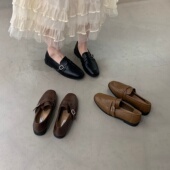 粗跟简约百搭小皮鞋 舒适软底复古懒人乐福单鞋 女鞋 2025年春秋新款