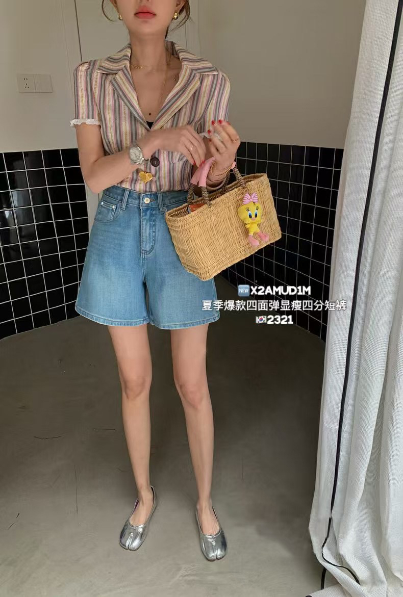 X2韩版薄款三分牛仔短裤女2025夏季新款修身显瘦高腰四面弹力热裤