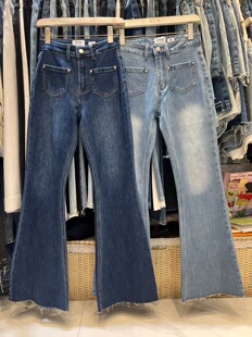 FSY秋季韩版原创时尚百搭高腰显瘦气质辣妹修身弹力微喇叭牛仔裤