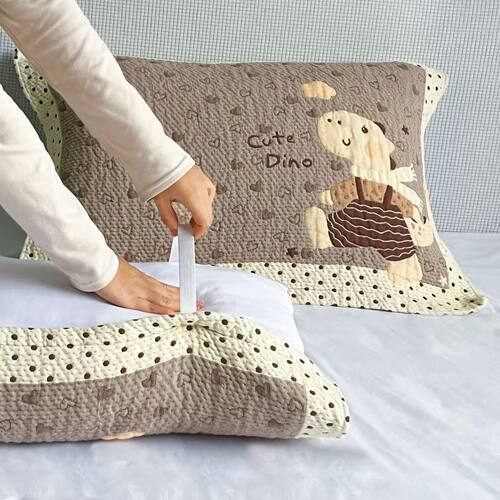 全棉纱布可固定卡通柔软枕巾