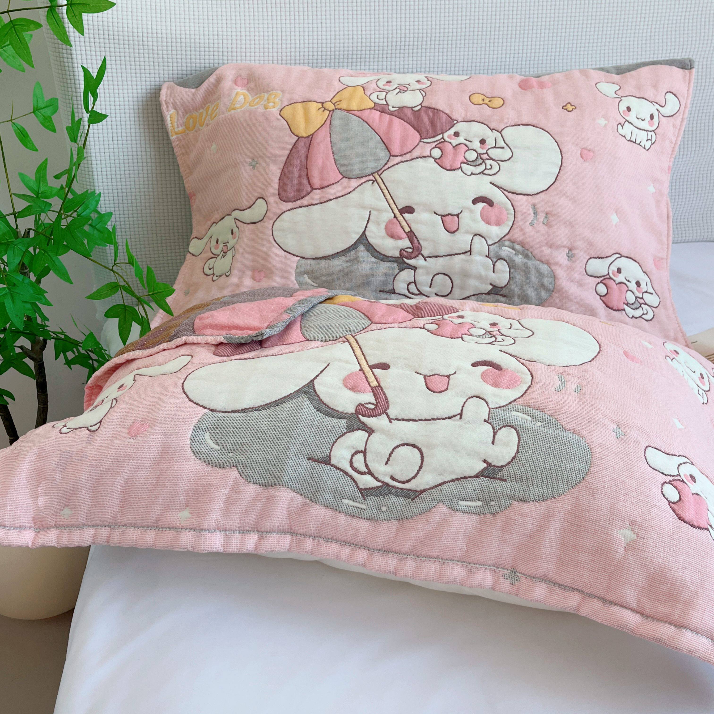 全棉纱布泡芙枕头巾可爱卡通透气