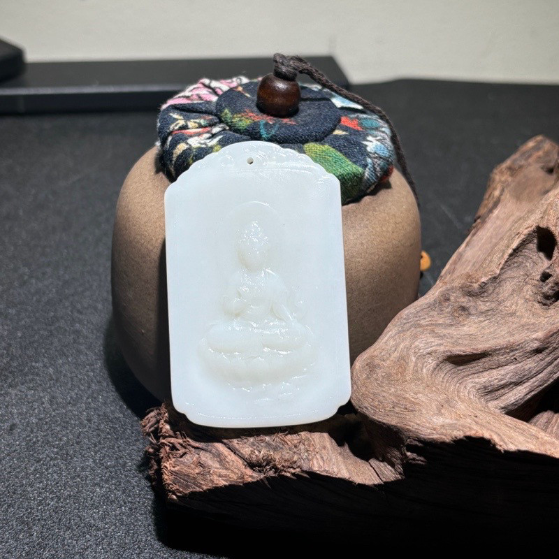 和田玉观音白玉挂件 贵州罗甸玉吊坠玉牌守护神玉佩观音