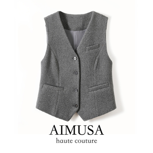 马甲女冬季 羊毛呢西装 叠穿外搭马夹背心 25春秋雅绅风格 AIMUSA