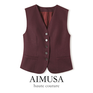 时髦叠穿马夹外套上衣 马甲背心女款 AIMUSA 26春秋老钱风原麻西装