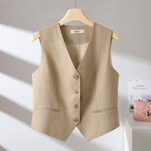 AIMUSA 马甲单穿 26春夏复古老钱风亚麻马甲女夏轻薄透气棉麻西装