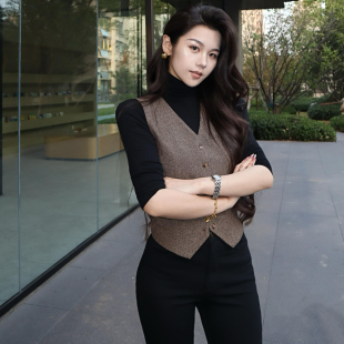 马甲背心女秋冬时髦洋气马夹 复古老钱英伦毛呢西装 AIMUSA 26新款