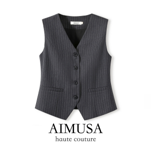 背心马甲女叠穿马夹外套 欧洲知识分子灰色条纹西装 AIMUSA 26春季