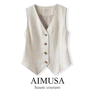 气质无袖 亚麻马甲背心女夏2025年春夏新款 坎肩马夹 天然纤维