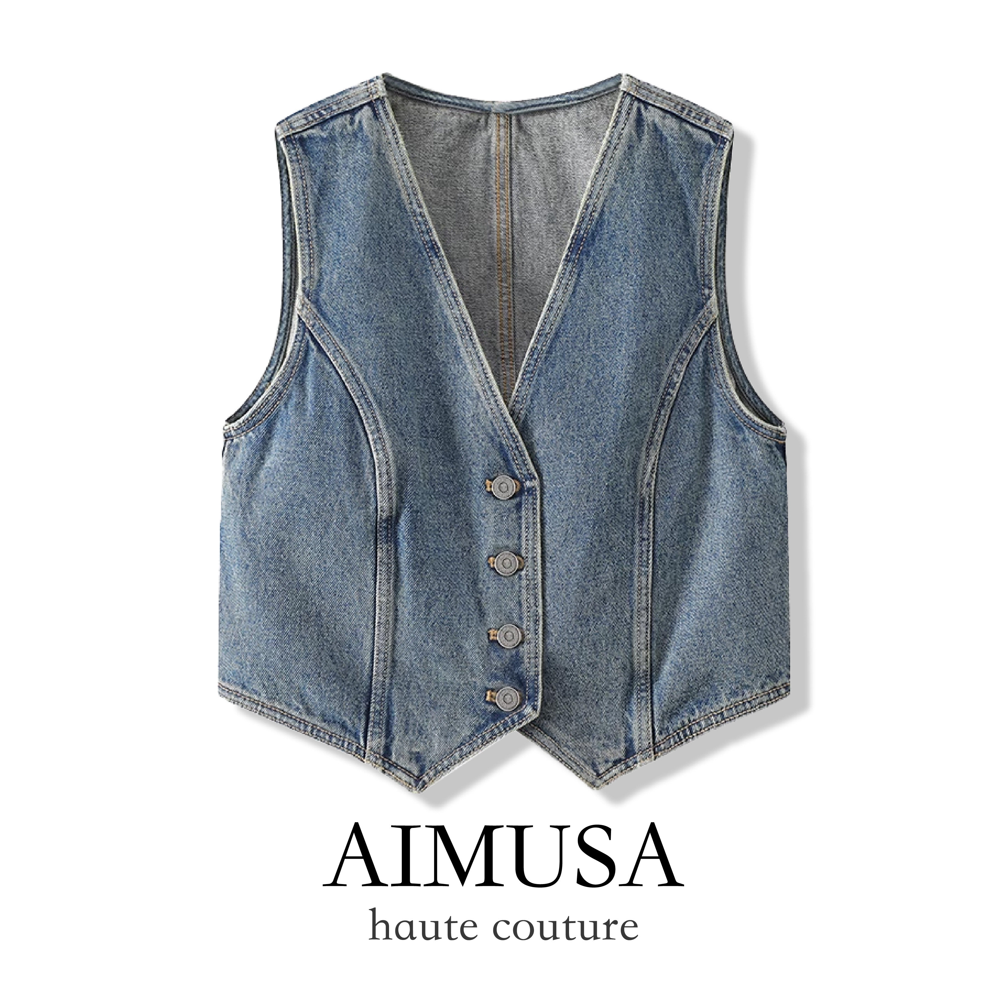 AIMUSA 26春秋小众设计感牛仔马甲背心女春款欧美风马夹上衣