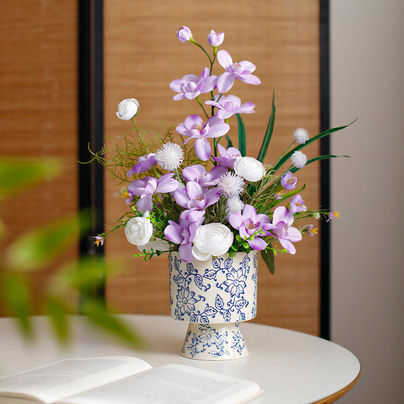 中式覆古青花瓷花艺套装兰花彷真花假花摆件家居客厅餐桌摆花花束