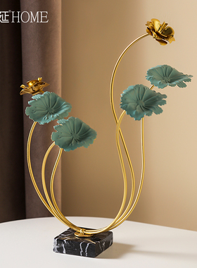 荷花摆件家居客厅玄关电视酒柜新中式轻奢莲花书房茶室艺术装饰品