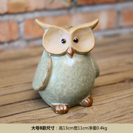 美式乡村复古陶瓷哑光可爱猫头鹰工艺品创意客厅办公室装饰品摆件