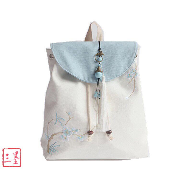 THREE INK PRODUCTS EMBROIDERY RETRO CHINESE ETHNIC STYLE CASUAL CANVAS EMBROIDERY HANFU ANCIENT STYLE SCHOOLBAG BACKPACK