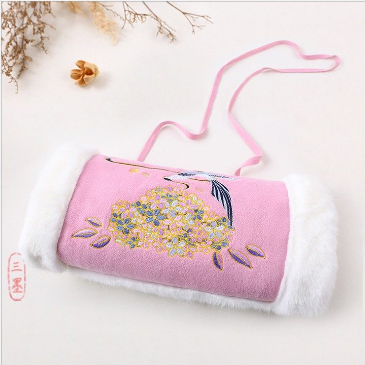 THREE INK ANCIENT STYLE HANFU WOMENS AUTUMN AND WINTER CLOTHES CHINESE STYLE EMBROIDERY THICKENED WOOLEN TWEED MID-LENGTH ANCIENT STYLE CLOAK WARM CLOAK