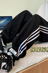 冬季新款摇粒绒三道杠魔术贴束脚休闲裤XZ604-KP48-P55控68图片