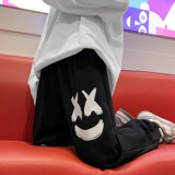 2026秋季港风新款笑脸印花九分抽绳卫裤XZ604-KP39-P45控58，男装休闲裤，星座604