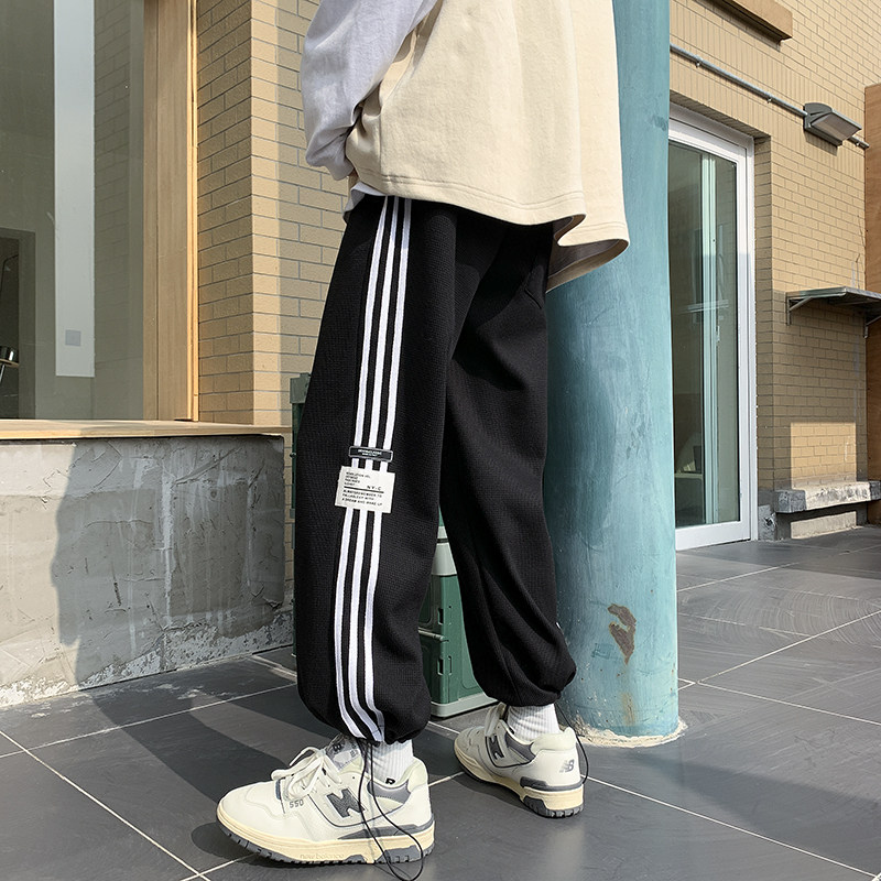 推荐！22春季新款华夫格三道杠骑标抽绳休闲裤XZ604-KP53-P55控68,男装休闲裤,星座604