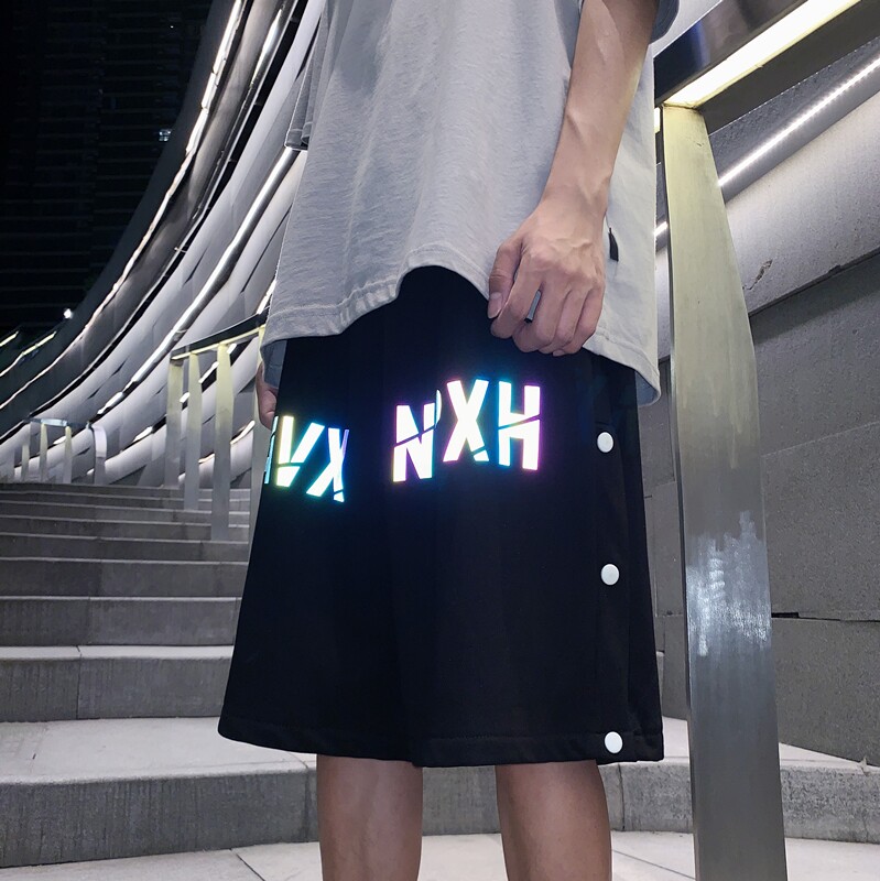 2026夏季排扣反光字母印花短裤XZ604-KP19-P35控48,男装牛仔裤,星座604