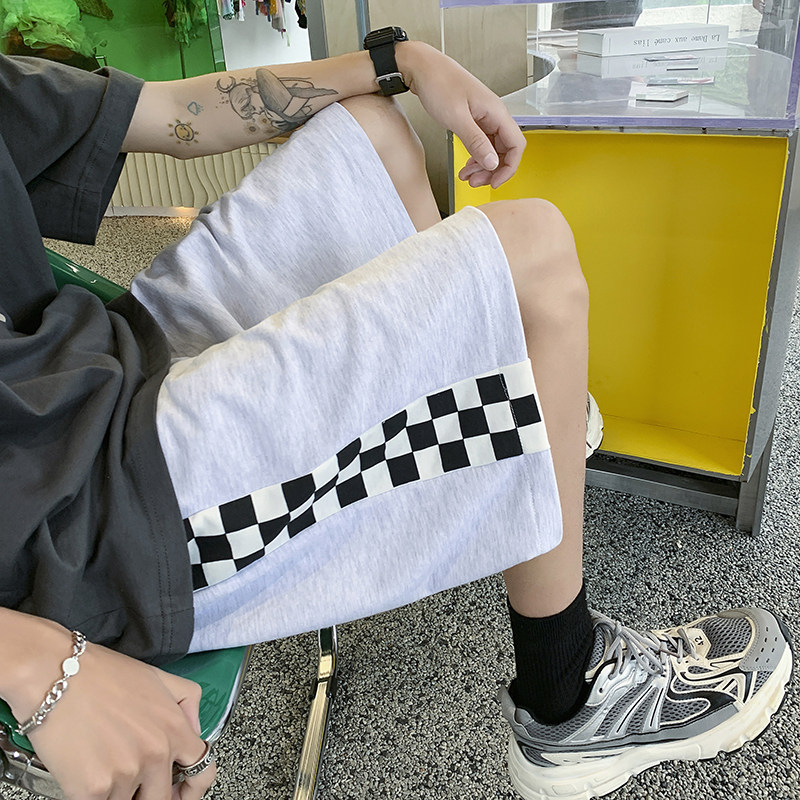 2026夏季新款自制侧边棋盘格印花毛圈短裤 XZ604-KP66-P35控48图片