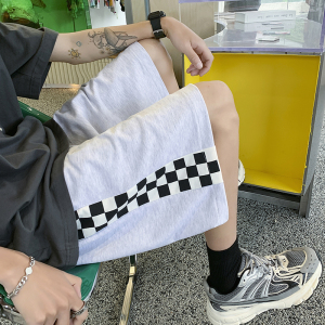 2026夏季新款自制侧边棋盘格印花毛圈短裤 XZ604-KP66-P35控48图片