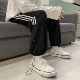 2026春秋款三条杠排扣九分抽绳卫裤XZ604-KP21-P45控58，男装休闲裤，星座604