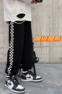 棋盘格印花抽绳卫裤加绒加厚/不加绒 XZ604-KP04-P55控68图片