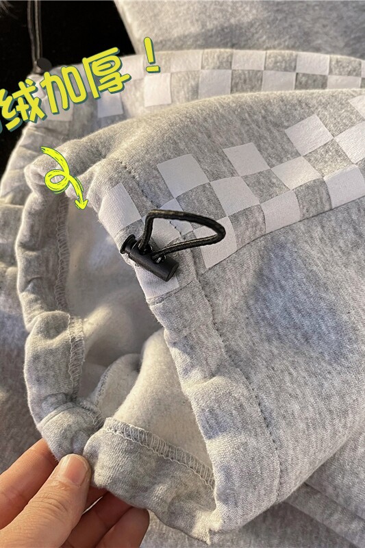 加绒加厚侧边棋盘格印花抽绳卫裤暖光平铺图XZ604-KP04-P55控68,男装休闲裤,星座604