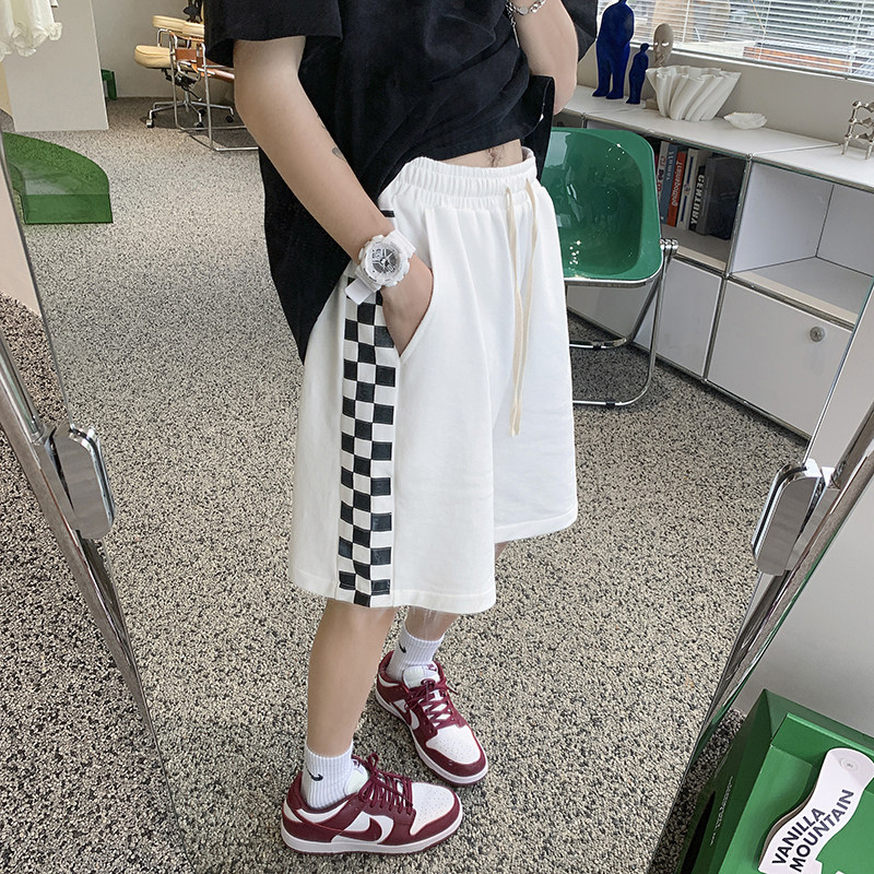 2026夏季自制新款侧边棋盘格印花短裤XZ604-KP66-P35控48,男装牛仔裤,星座604