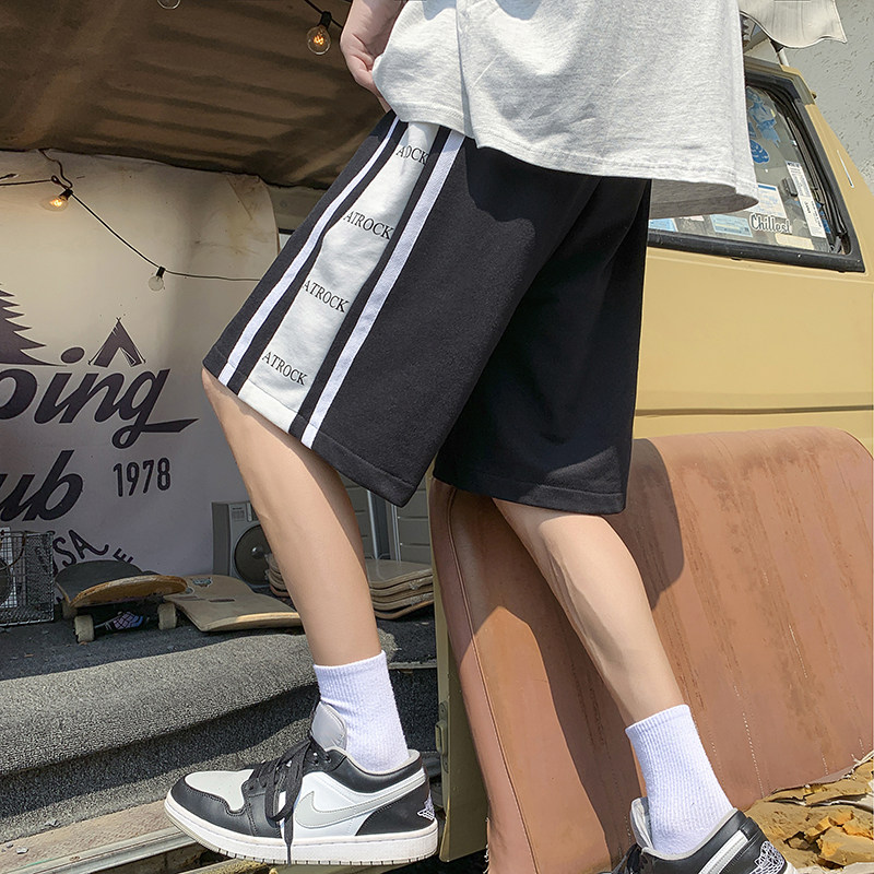 2026夏季新款字母印花条纹拼接针织短裤XZ604-KP61-P35控48,男装牛仔裤,星座604
