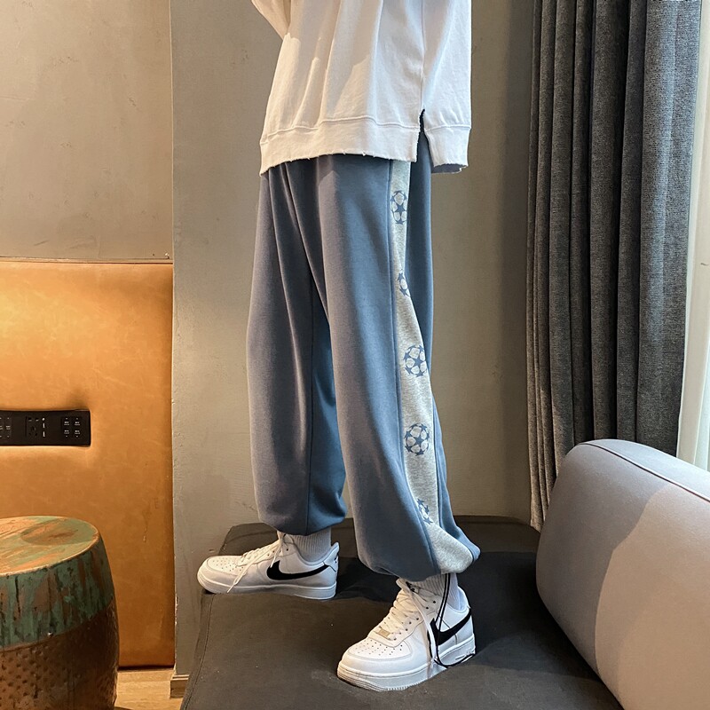 港风秋季新款拼接串标九分宽松抽绳卫裤XZ604-KP05-P50控68,男装休闲裤,星座604