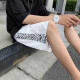 港风夏季斑马纹拼接宽松五分短裤XZ604-KG16-P28控38，男装牛仔裤，星座604