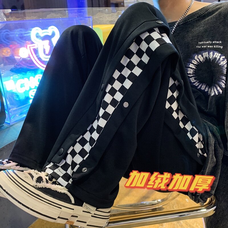 棋盘格排扣加绒加厚卫裤长裤 XZ604-KP30-P65控78图片