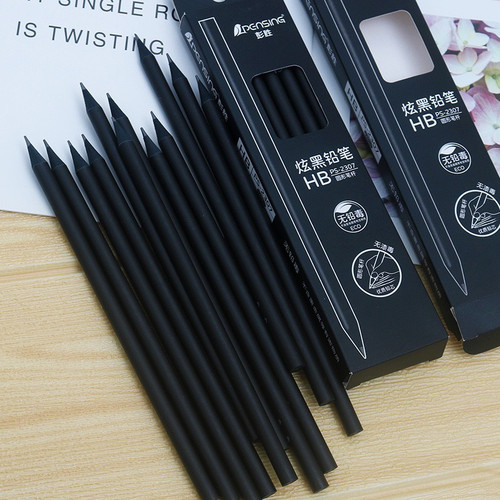 鹏胜纯黑色原木HB铅笔圆杆12支书写练字笔小学生办公用笔画画铅笔