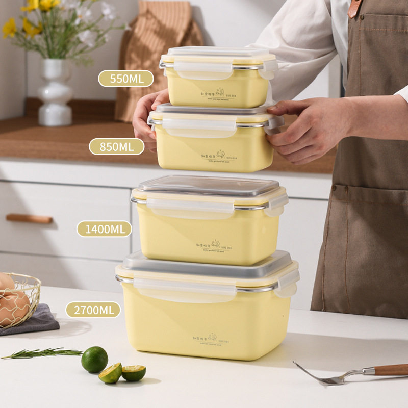 不锈钢保鲜盒收纳盒密封带盖食品级304露营冰箱微波炉加热专用