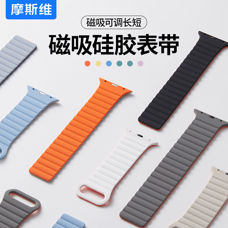 适用于applewatch磁吸硅胶表带
