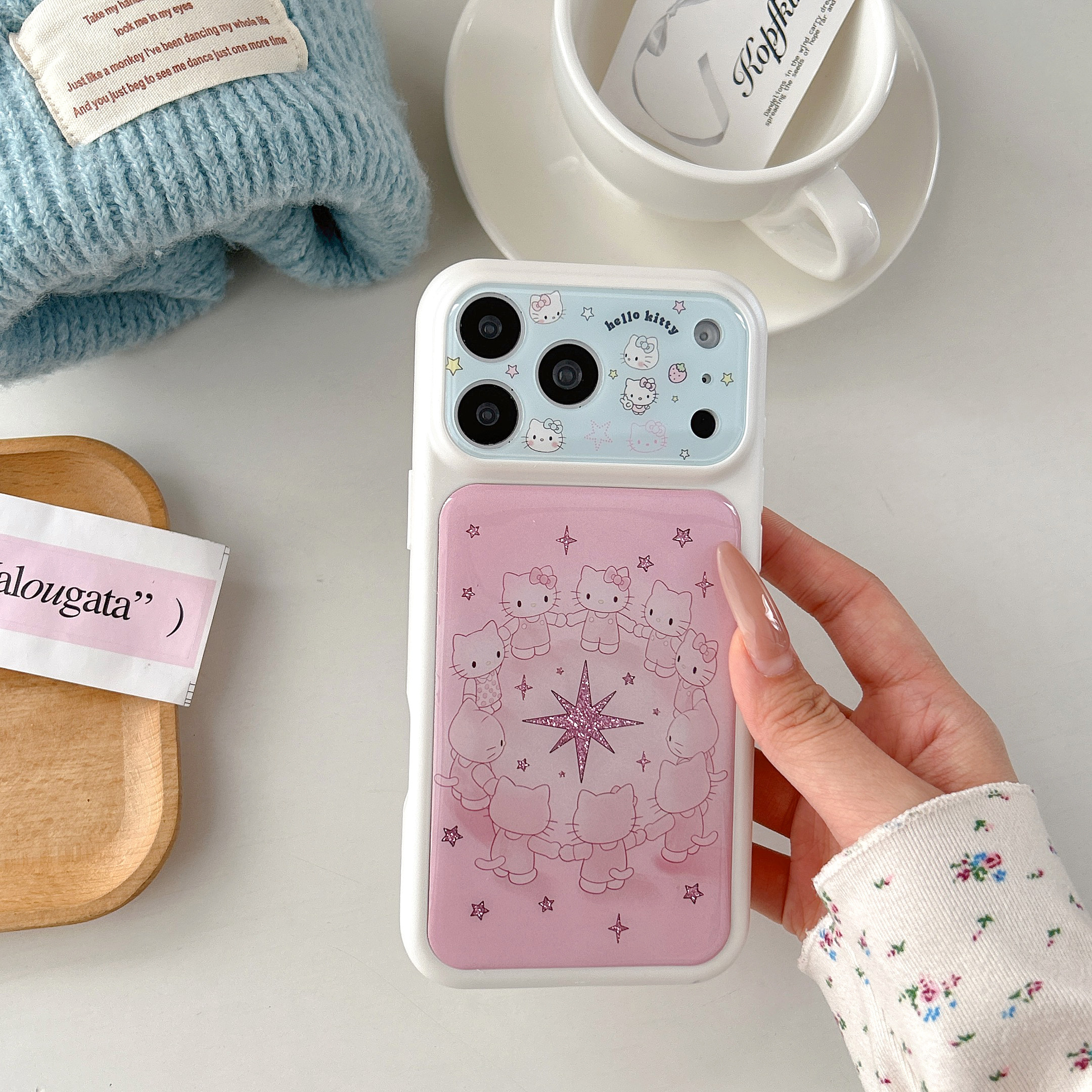 白框粉色kitty猫适用iphone秒变大视窗苹果17promax小众16pro可爱15女生甜美全包相机ai键滴胶闪粉精孔手机壳
