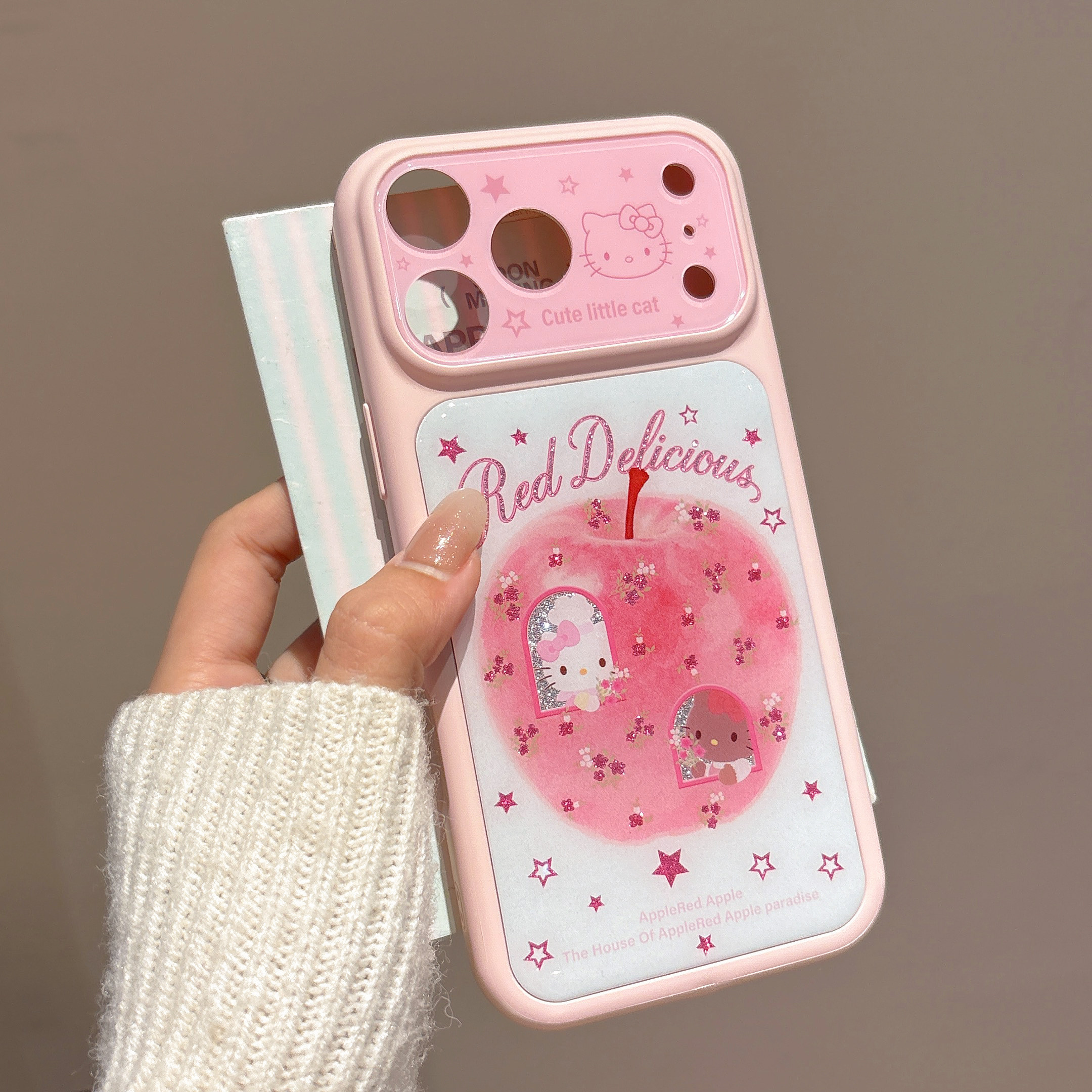 滴胶细闪粉色苹果kitty猫适用iphone秒变苹果17promax大视窗16pro小众15可爱女生卡通甜美包相机键精孔手机壳