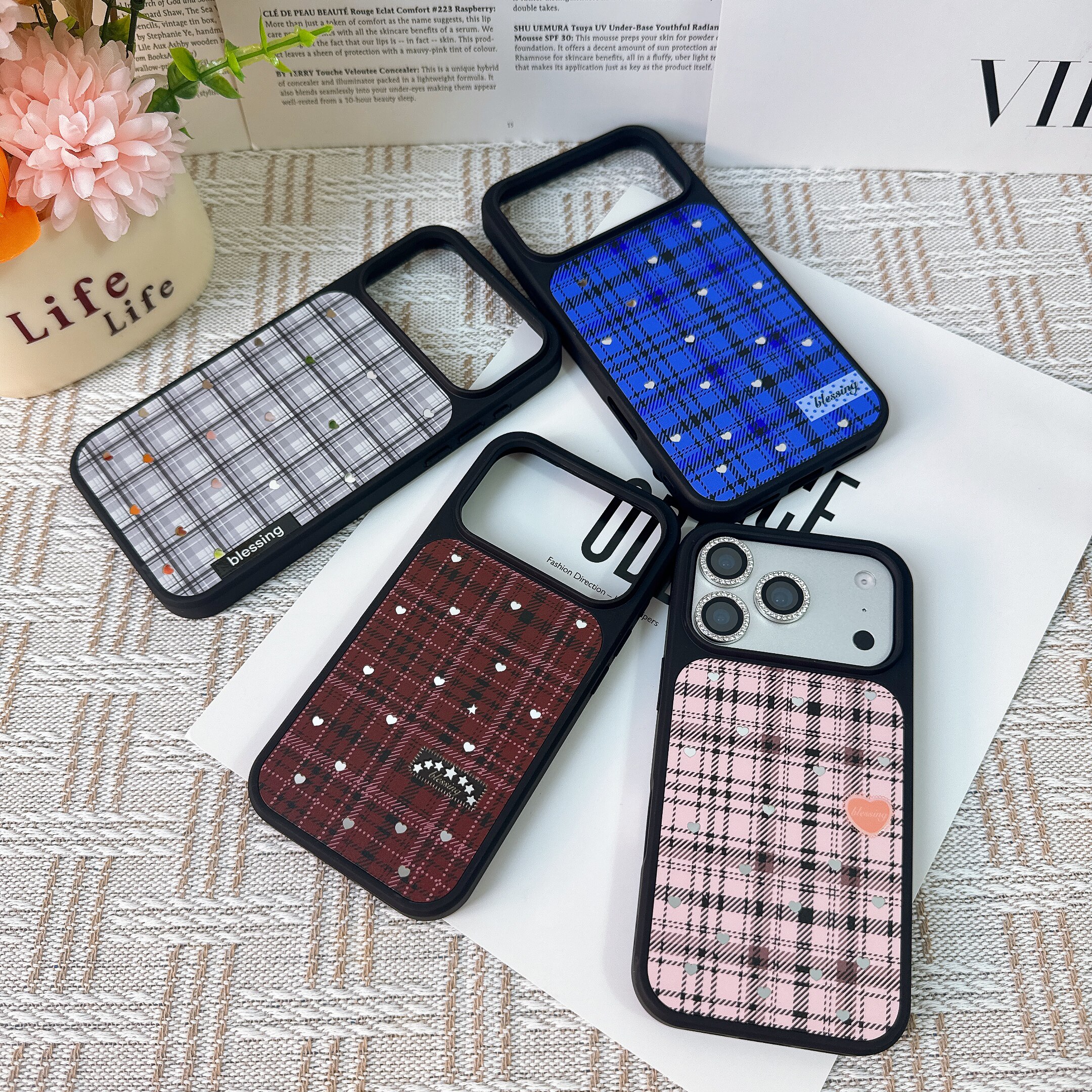 磨砂镜面格子纹适用iphone17Air苹果16promax小众15plus时尚14黑框13男女ins风12个性复古星星