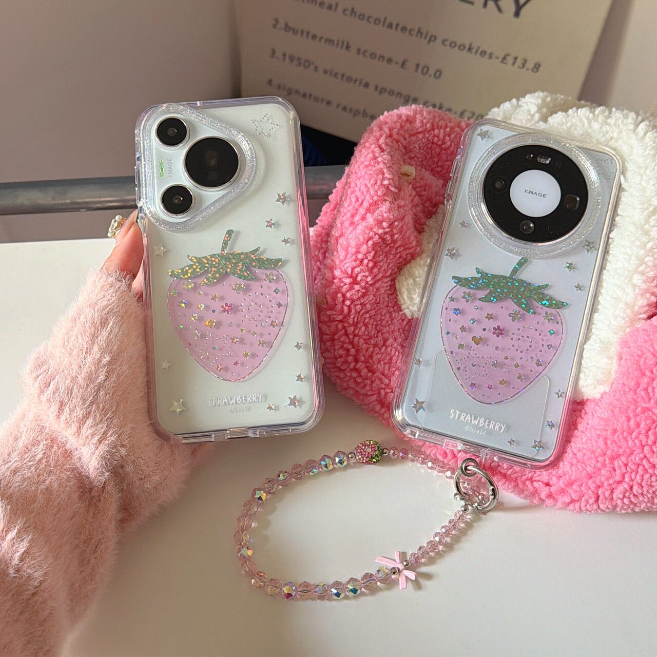 鎏金星星粉色草莓透色ins适用Huawei华为Mate80promax男女生pura70小众60pro+圆边双层IMD镜框加高防摔手机壳