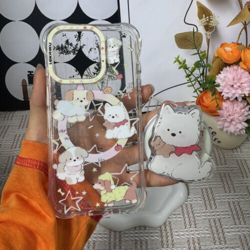小熊西高地LEKAIKU适用iphone苹果17promax可爱16pro卡通女生包相机ai键高透细闪四角防摔磁吸气囊支架手机壳
