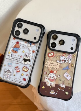 磁吸亚克力半透四角防摔适用iphone17promax苹果16pro卡通15小众14男女甜美ins包相机AI键苹果斑点小狗手机壳
