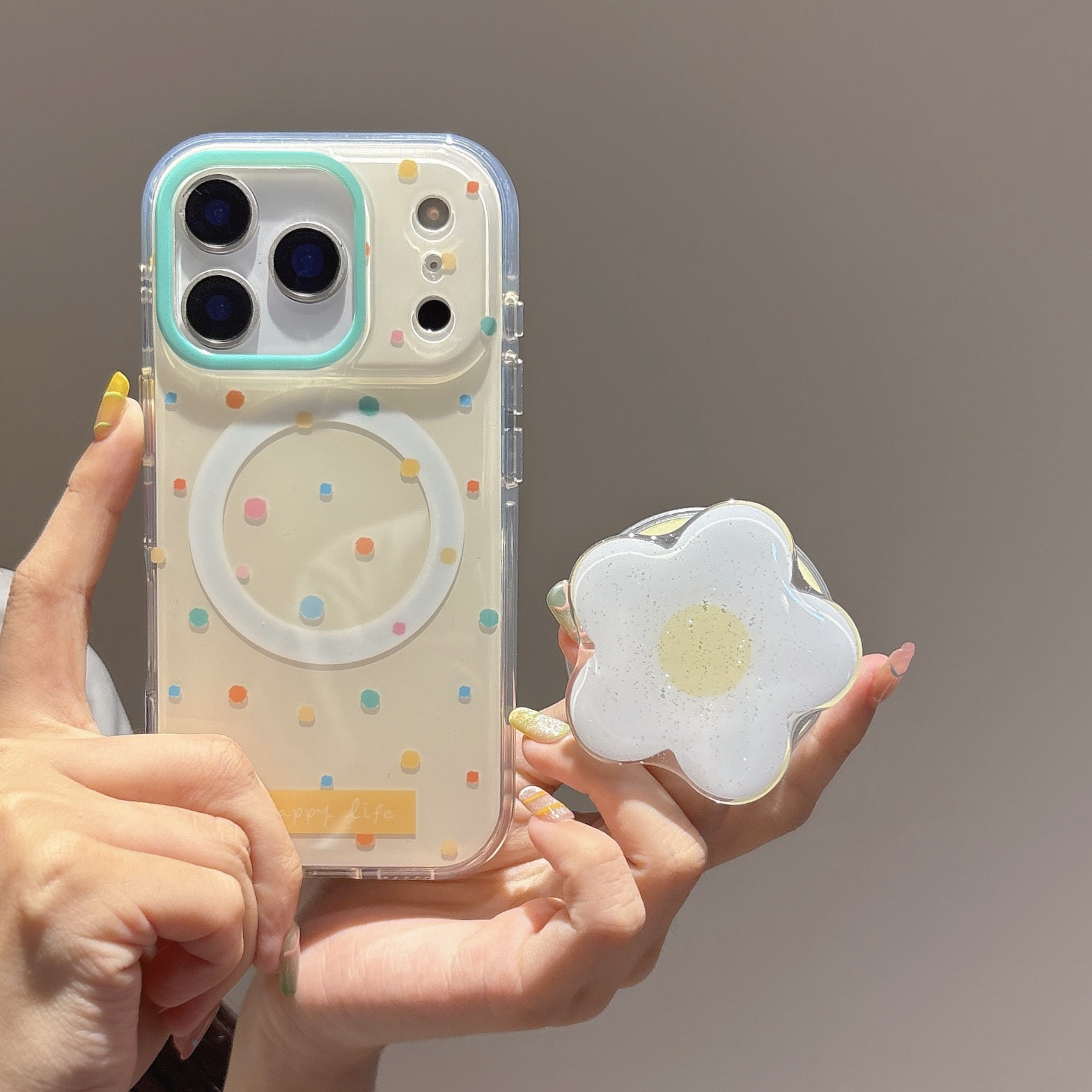 韩系治愈风彩色波点双层IMD圆角软边硬背适用iphone17promax苹果13小众14包相机键151甜美6pro女生磁吸手机壳