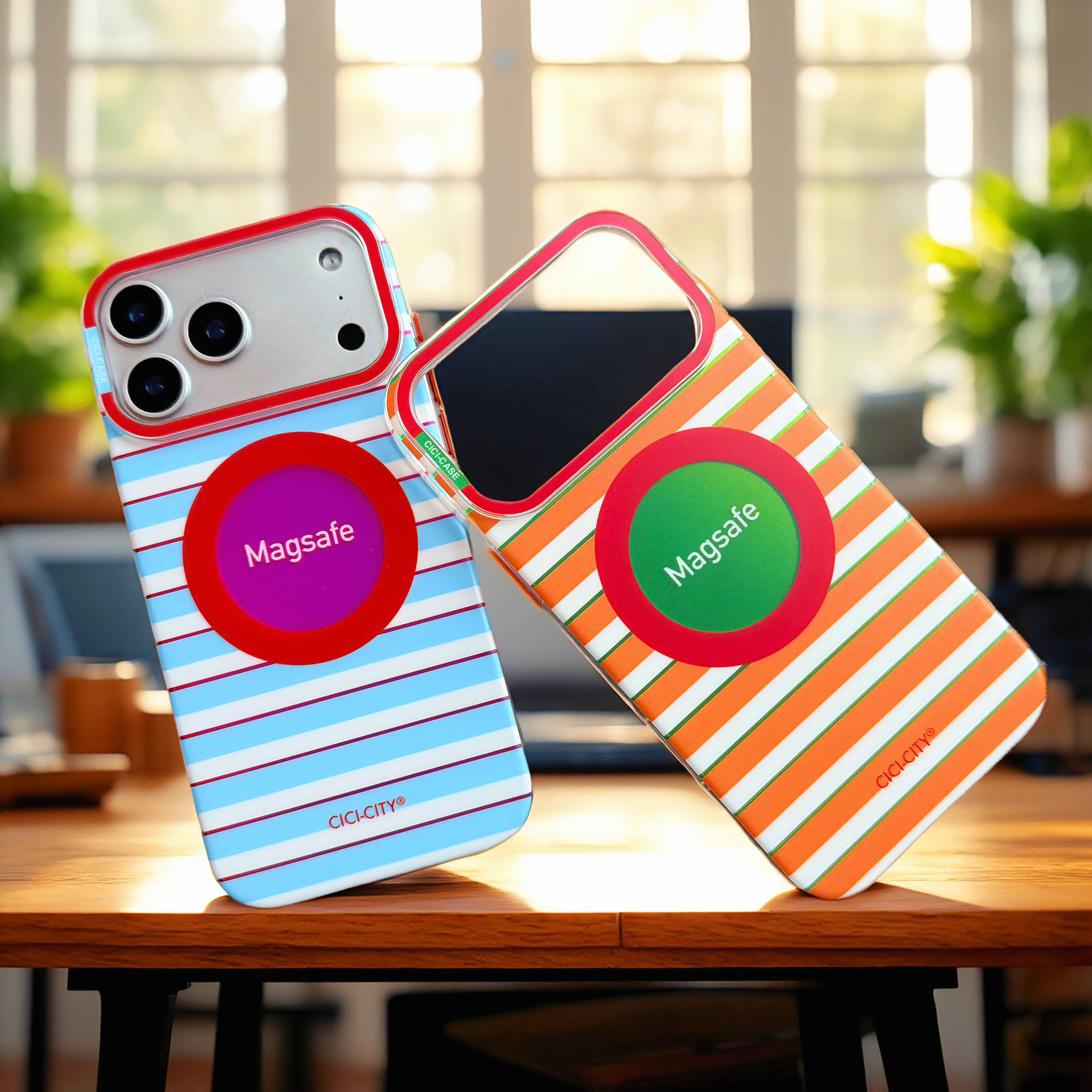 ins条纹IMD磨砂防指纹磁吸手机壳