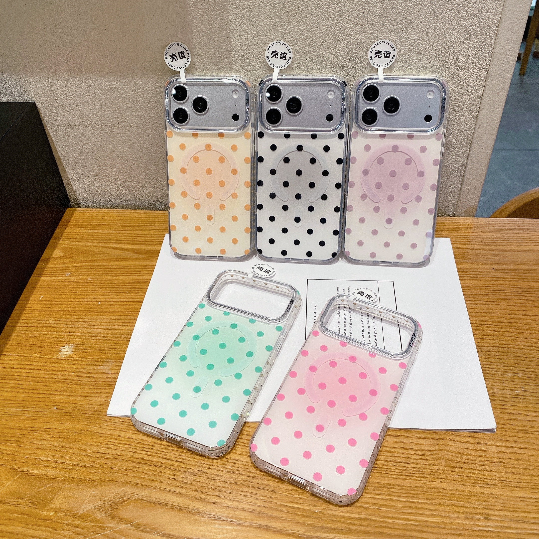 壳谊新色波点边框镶钻适用iphone18苹果17promax轻奢16pro小众15气质14高级女生包相机ai键双层IMD磁吸手机壳