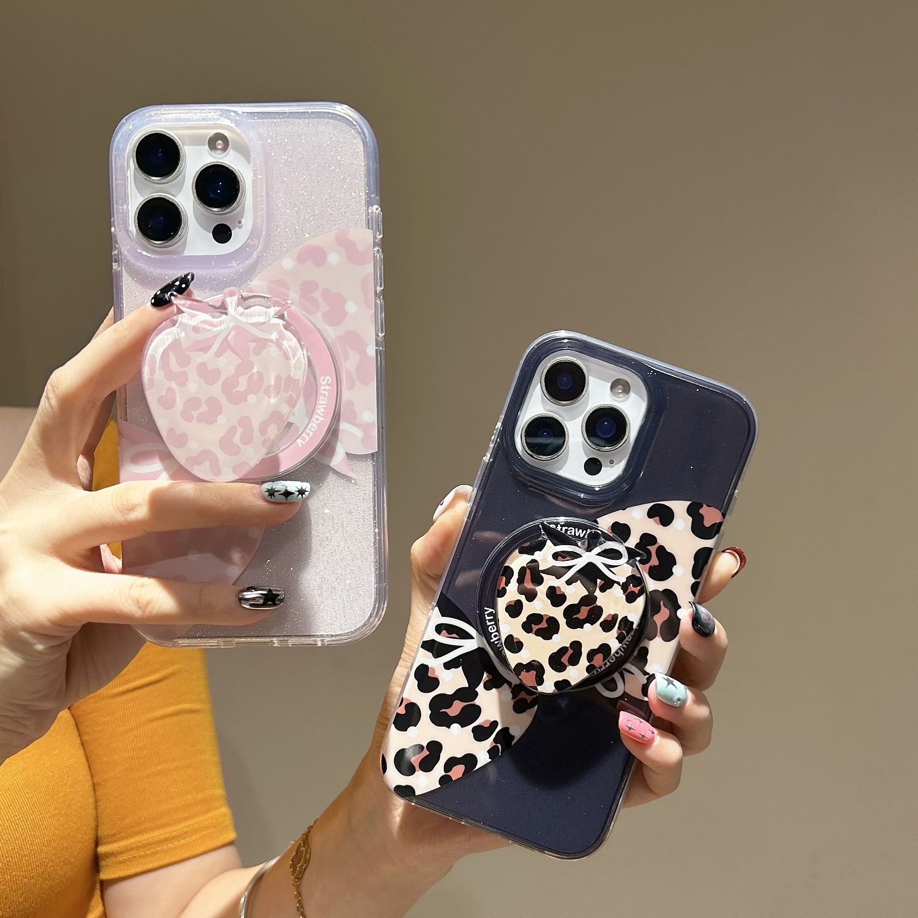 透色细闪黑白豹纹双层IMD手机壳